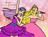 Dibujo Barbie y la princesa cantando pintado por merilia