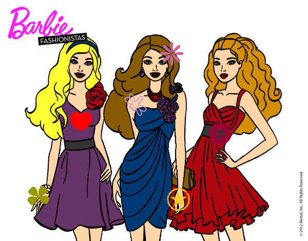 Dibujo Barbie y sus amigas vestidas de fiesta pintado por maria2784