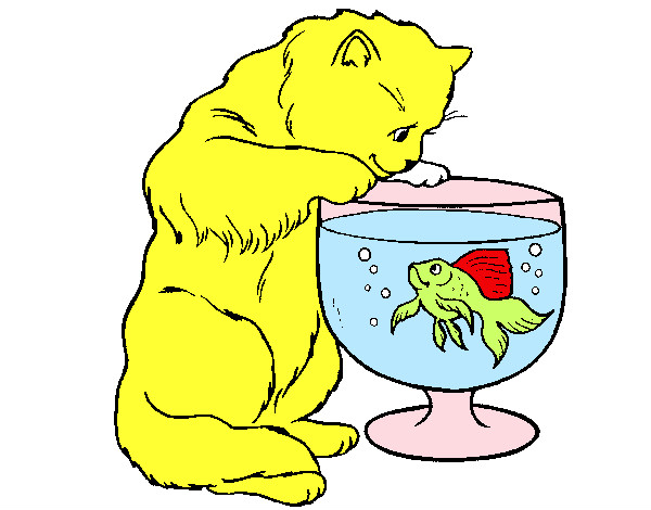 Dibujo Gato mirando al pez pintado por atenas1011