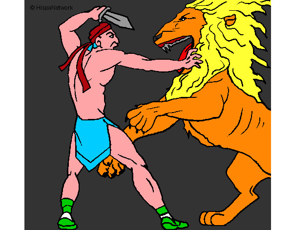 Dibujo Gladiador contra león pintado por AndresO