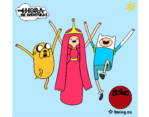 Dibujo Jake, Princesa Chicle y Finn pintado por majo29
