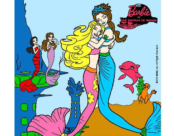 Dibujo Barbie sirena y la reina sirena pintado por vapadica02