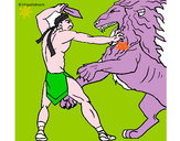 Dibujo Gladiador contra león pintado por 3128