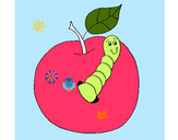 Dibujo Manzana con gusano pintado por 3128