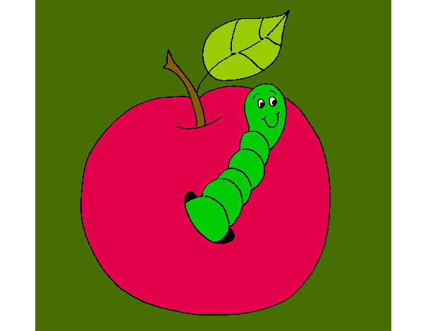 Dibujo Manzana con gusano pintado por jocel