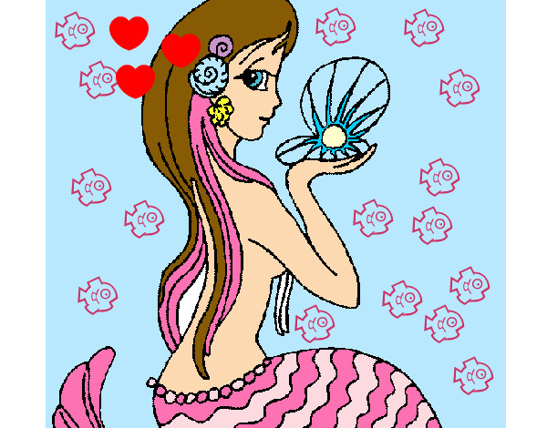Dibujo Sirena y perla pintado por kinda