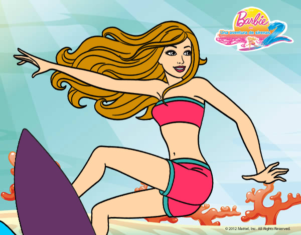 Dibujo Barbie surfeando pintado por carmenjuan