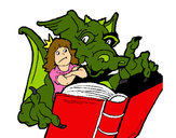 Dibujo Dragón, chica y libro pintado por hellen03