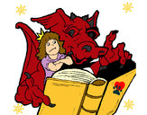 Dibujo Dragón, chica y libro pintado por Jashive