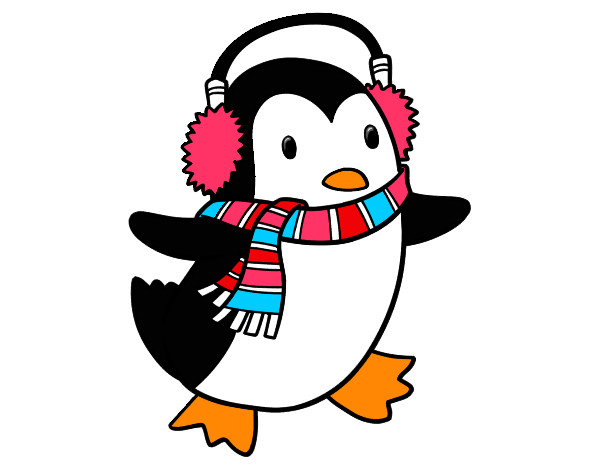 Dibujo Pingüino con bufanda pintado por princesas2