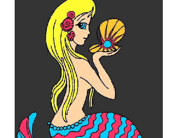 Dibujo Sirena y perla pintado por luna235