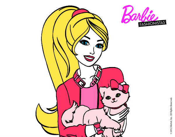 Dibujo Barbie con su linda gatita pintado por montse1
