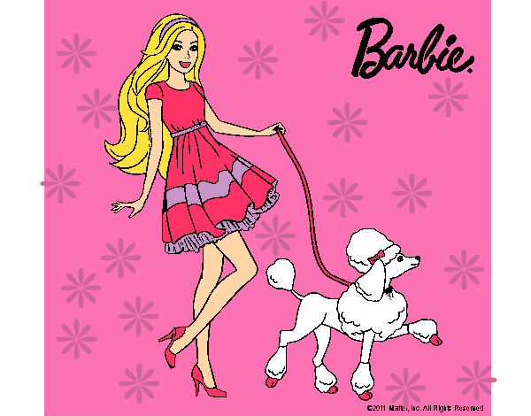 Dibujo Barbie paseando a su mascota pintado por montse1