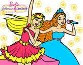 Dibujo Barbie y la princesa cantando pintado por montse1