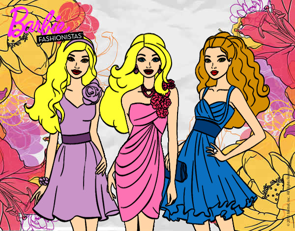 Dibujo Barbie y sus amigas vestidas de fiesta pintado por Lucia04