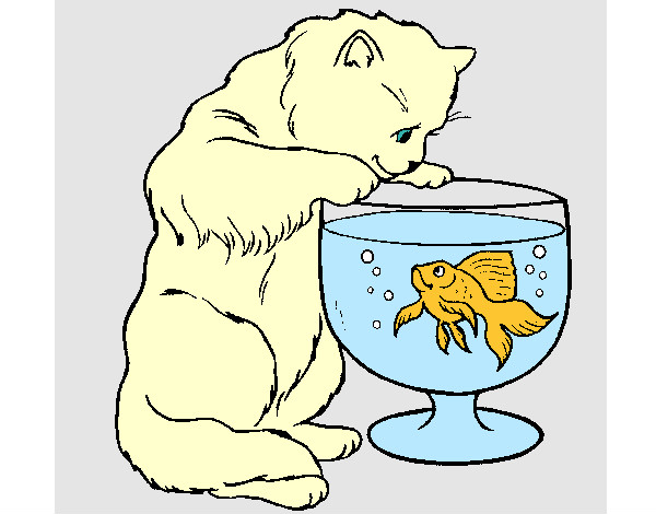 Dibujo Gato mirando al pez pintado por biancaviol