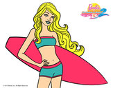 Dibujo Barbie con tabla de surf pintado por nikimva