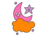 Dibujo Luna y estrellas pintado por lunapyok