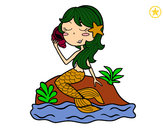 Dibujo Sirena sentada en una roca con una caracola pintado por yireth