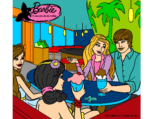 Dibujo Barbie y sus amigos en la heladería pintado por guiliana