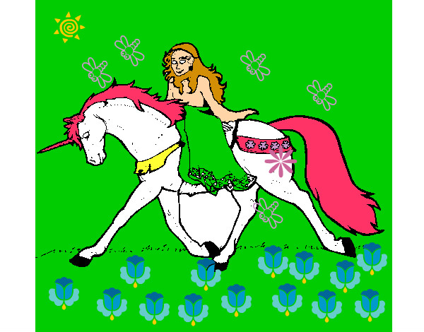 Dibujo Princesa en unicornio pintado por negritha