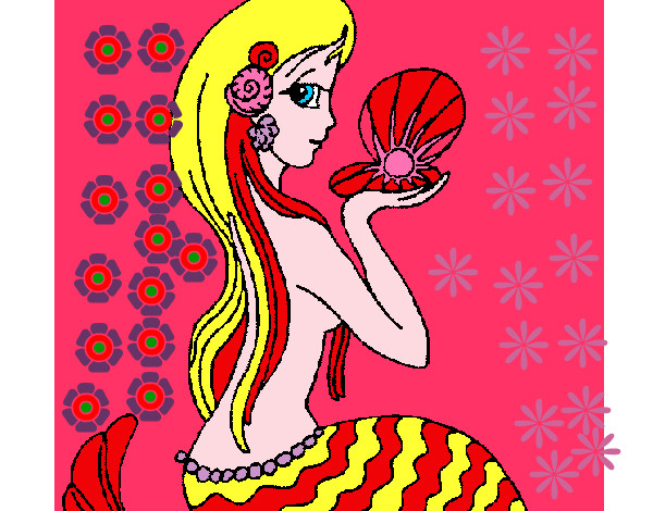 Dibujo Sirena y perla pintado por lindazilo