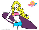 Dibujo Barbie con tabla de surf pintado por Guadyta