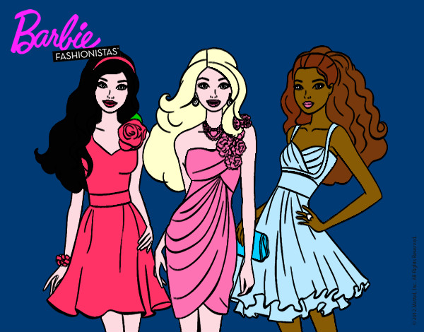 Dibujo Barbie y sus amigas vestidas de fiesta pintado por Daniel22