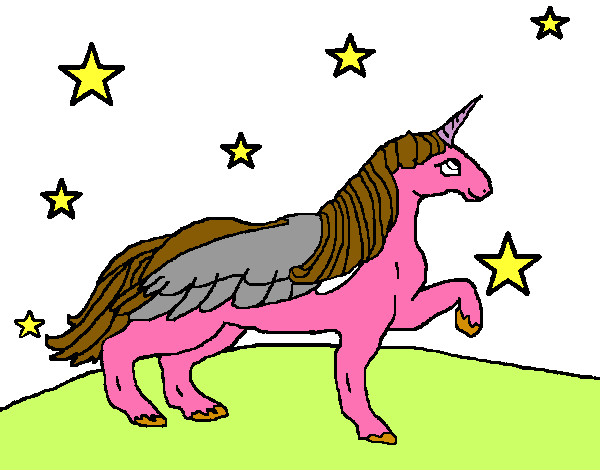 Dibujo Unicornio mirando las estrellas pintado por lindazilo