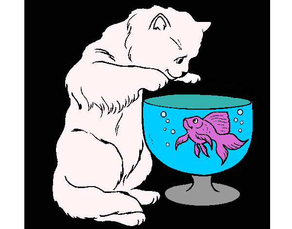 Dibujo Gato mirando al pez pintado por eluney