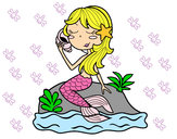 Dibujo Sirena sentada en una roca con una caracola pintado por marioneta1