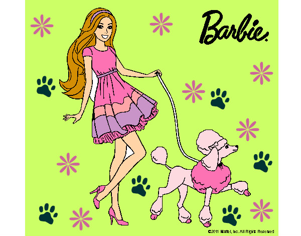 Barbie paseando a su mascota