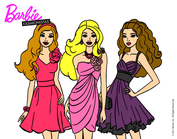 Dibujo Barbie y sus amigas vestidas de fiesta pintado por natimar