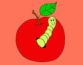 Dibujo Manzana con gusano pintado por adricasa