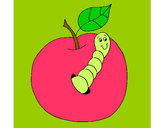 Dibujo Manzana con gusano pintado por rona