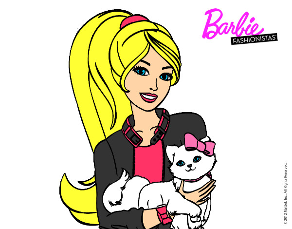 Dibujo Barbie con su linda gatita pintado por natimar