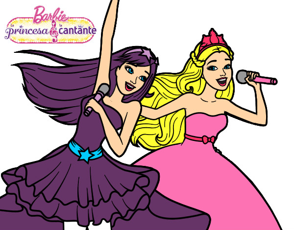 Dibujo Barbie y la princesa cantando pintado por natimar