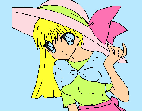 Dibujo Chica con sombrero pamela pintado por hapiest