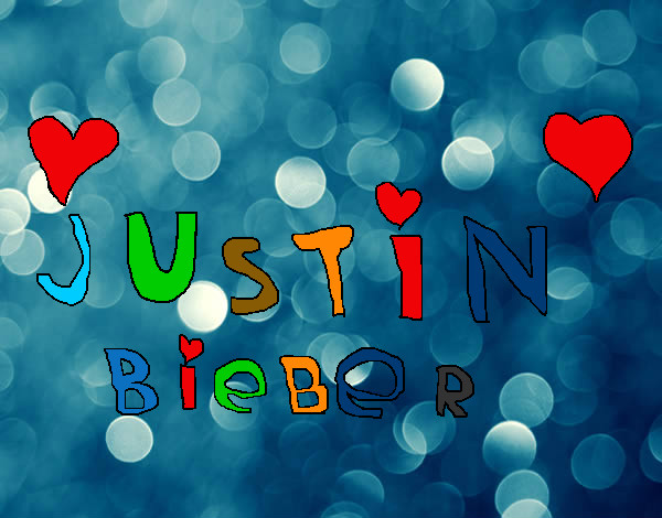 Dibujo Justin Bieber entre corazones pintado por claudiap42