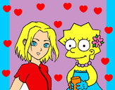 Dibujo Sakura y Lisa pintado por deluna