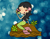 Dibujo Sirena sentada en una roca con una caracola pintado por claravaz20