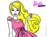Dibujo Barbie con su vestido con lazo pintado por tinta