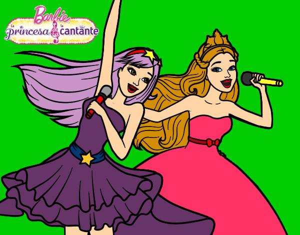 Dibujo Barbie y la princesa cantando pintado por clara33