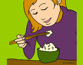 Dibujo Comiendo arroz pintado por amalia