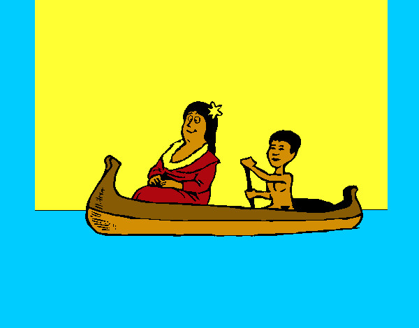 Madre e hijo en canoa