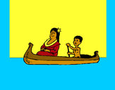 Dibujo Madre e hijo en canoa pintado por amalia