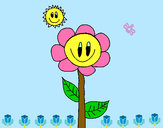 Dibujo Sol y flor pintado por azul1