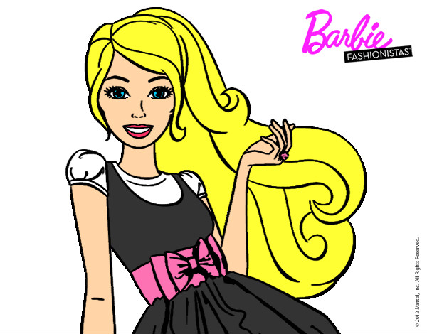 Dibujo Barbie con su vestido con lazo pintado por natimar