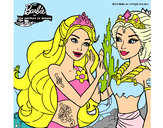 Dibujo Barbie se despiede de la reina sirena pintado por  prinsesas