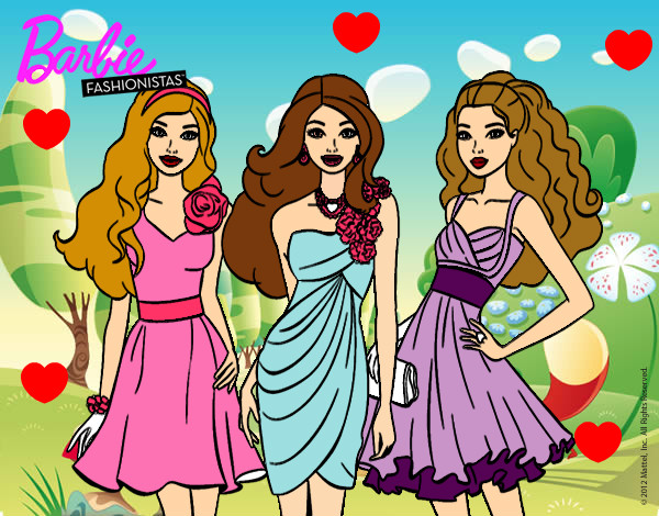 Dibujo Barbie y sus amigas vestidas de fiesta pintado por vms4e